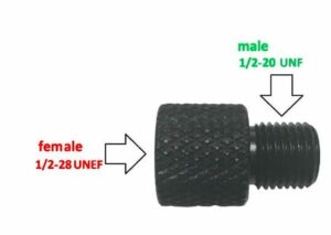 Barrel End Threaded Adapter Female 1/2-28 UNEF To Male 1/2-20 UNF
